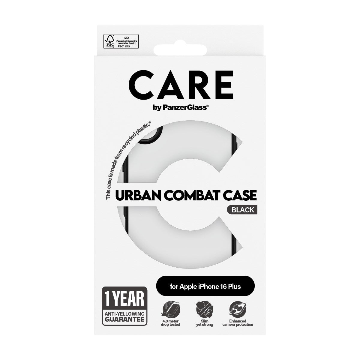 CARE by PanzerGlass® Urban Combat Case Transparent w. Black Frame iPhone 16 Plus